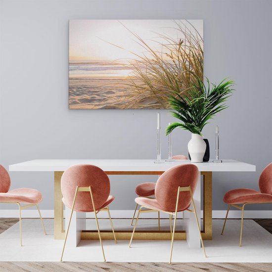 Artaza Canvas Schilderij Strand en Duinen bij Zonsondergang - Zee - 90x60 - Wanddecoratie Woonkamer - Muurdecoratie Slaapkamer