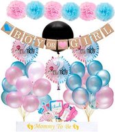 Joya Gender reveal versiering | 64 stuks | geslachtsbekendmaking | genderreveal decoratie | gender reveal pakket | grote ballon met blauwe en roze papieren confetti | zwanger beken