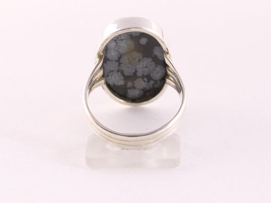 Grande bague ovale en argent avec obsidienne flocon de neige - taille 18