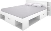 Volwassen bed 140x190 cm - 3 lades + Hoofdeinde met opbergruimte - Wit - SAX