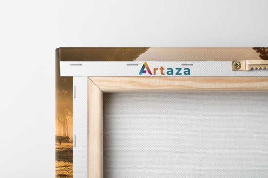 Artaza Canvas Schilderij Kudde Koeien In De Wei Met Zonsopkomst - 120x40 cm - Groot - Wanddecoratie Woonkamer - Schilderijen - Muurdecoratie