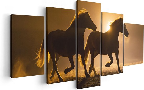 Artaza Canvas Schilderij Vijfluik Silhouet Van Twee Paarden - 100x50 - Foto Op Canvas - Canvas Print