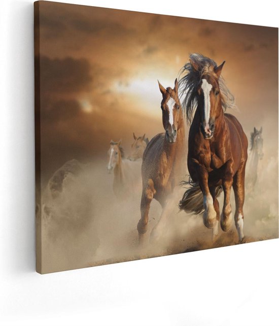 Artaza Canvas Schilderij Wilde Paarden In Het Zand - 100x80 - Groot - Foto Op Canvas - Canvas Print