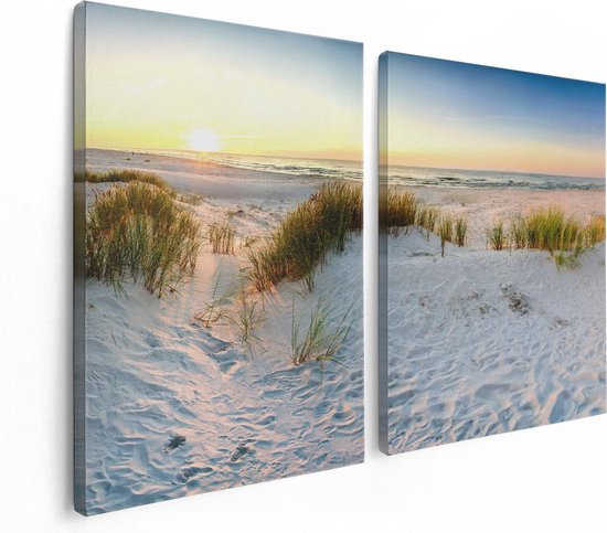 Artaza Canvas Schilderij Tweeluik Strand En Duinen Tijdens Zonsondergang - 120x80 - Foto Op Canvas - Canvas Print