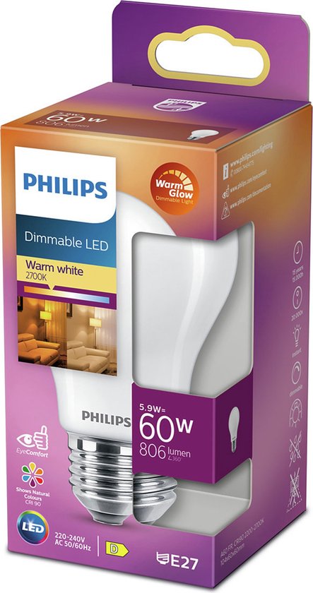 Philips LED Lamp Mat 60W E27 Dimbaar Warm Wit Licht