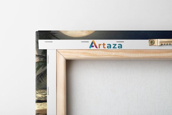 Artaza Toile Peinture Plage Tropicale La Nuit Avec Pleine Lune - 80x40 - Image Sur Toile - Impression Sur Toile