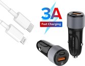 Autolader USB-C Poort + iPhone oplader kabel - Snellader - Auto Lader Geschikt voor iPhone & iPad – Sigarettenaansteker oplader