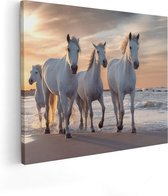 Artaza - Peinture sur toile - Paarden Witte sur la plage près de Water - 100 x 80 - Groot - Photo sur toile - Impression sur toile