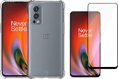 OnePlus Nord 2 Hoesje Shock Siliconen Case Transparant met Screenprotector Glas Full Screen Protector