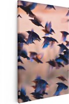 Artaza Canvas Schilderij Groep Vliegende Blauwe Spreeuw Vogels - 80x120 - Groot - Foto Op Canvas - Canvas Print