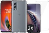 OnePlus Nord 2 Hoesje Shock Siliconen Case Transparant met 2x Screenprotector Glas Screen Protector