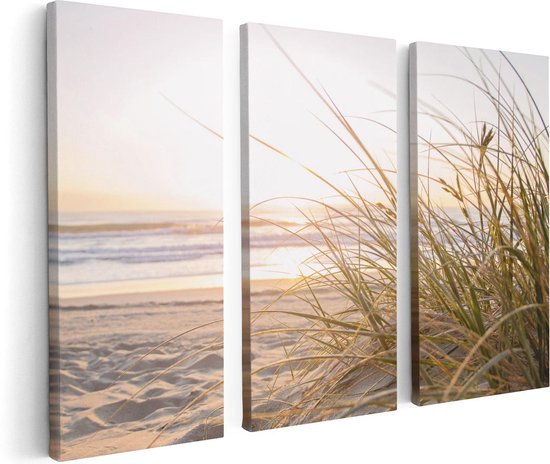 Artaza - Triptyque de peinture sur toile - Plage et dunes au coucher du soleil - 120x80 - Photo sur toile - Impression sur toile
