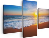 Artaza Canvas Schilderij Drieluik Strand En Zee Tijdens Zonsondergang - 90x60 - Foto Op Canvas - Canvas Print