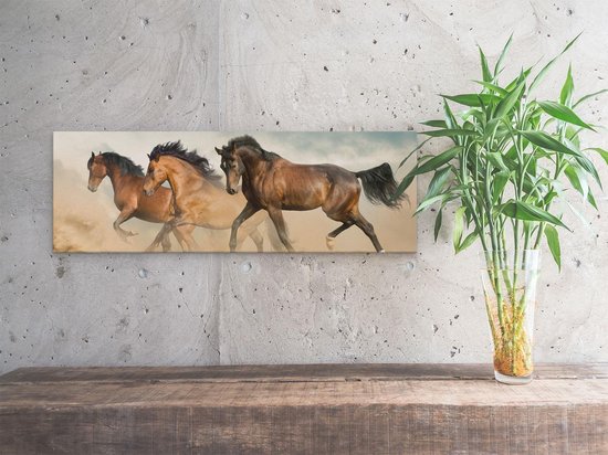 Artaza Canvas Schilderij Drie Bruine Paarden - 60x20 - Foto Op Canvas - Canvas Print