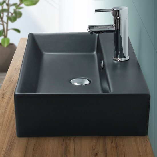 ML- Lavabo Design noir mat, 600x365x130 mm, rectangulaire, céramique