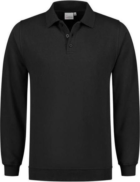 Zwarte Santino Robin polo sweater met lange mouwen en knoopsluiting.