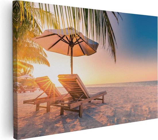 Artaza Canvas Schilderij Tropisch Strand Tijdens Zonsondergang - 120x80 - Groot - Foto Op Canvas - Wanddecoratie Woonkamer