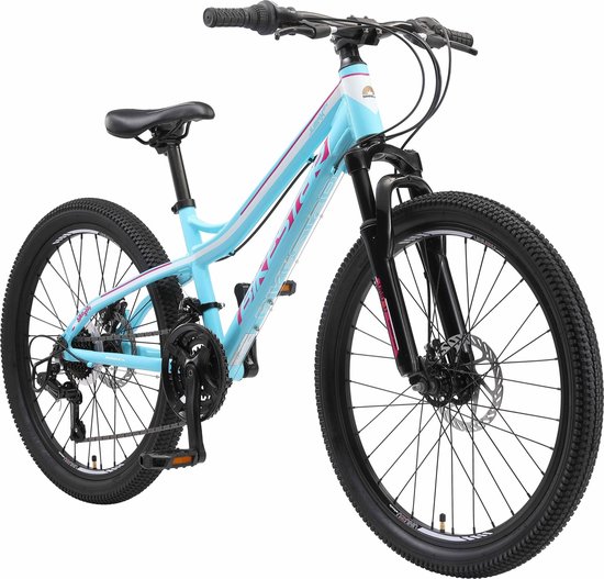 Bikestar, hardtail MTB, 21 speed, 24 inch, wit/turquoise | bol.com