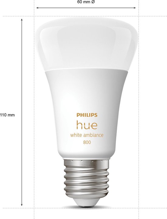 Philips Hue Slimme Lichtbron E27 Duopack - warm tot koelwit licht - 8,5W - Bluetooth - 2 Stuks - Philips Hue