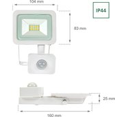 Spectrum - LED schijnwerper met sensor Wit - 10W IP44 - 3000K - warm wit licht - 3 jaar garantie
