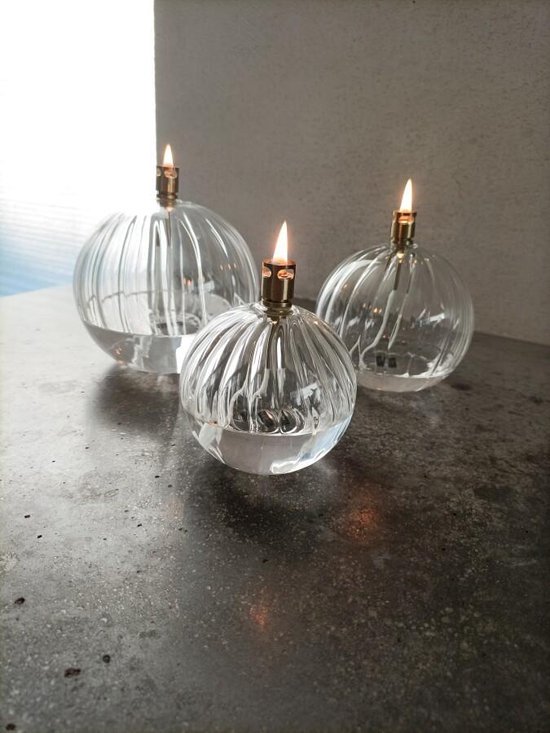 J-Line Lampe à Huile Nervurée En Verre Rose – Petite Taille Élégante Et Authentique