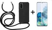 Samsung S20 Hoesje - Samsung Galaxy S20 hoesje met koord zwart siliconen case - 1x Samsung S20 screenprotector UV