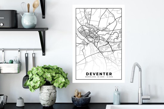 Stickers Stickers muraux - Carte - Deventer - Zwart - Wit - 40x60 cm - Feuille adhésive