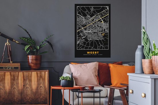 Stickers muraux - Plan de la ville - Weert - Or - Zwart - 60x90 cm - Feuille adhésive - Carte