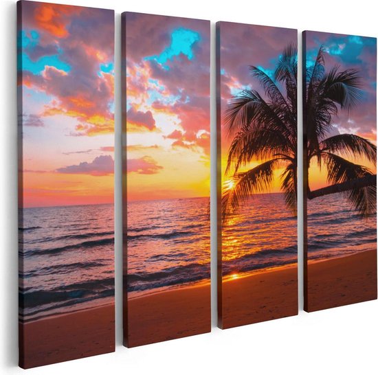 Artaza Canvas Schilderij Vierluik Tropisch Strand Tijdens Zonsondergang - 80x60 - Foto Op Canvas - Canvas Print