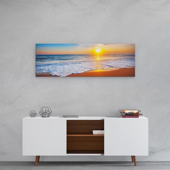Artaza Canvas Schilderij Strand En Zee Tijdens Zonsondergang - 90x30 cm - Wanddecoratie Woonkamer - Schilderijen - Muurdecoratie