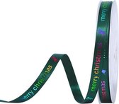 Kerst Lint 10mm (1cm) | Luxe Satijnlint | Merry Christmas Kerstklok | Glitter Regenboog Kerstlint | Jager Groen (593) | Rainbow Pride | Cadeaulint | Rol: 10 Meter