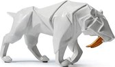 BaykaDecor - Origami Sabeltandtijger Beeld - Geometrische Kunst Tijger Beeldje - Vensterbank Decor Smilodon - Cadeau - Wit - 24 cm