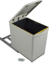 Conteneur de recyclage Emuca, 16 L, montage par le bas, extraction manuelle, ouverture automatique du couvercle, Plastique, Grijs