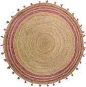 Flycarpets Jute Vloerkleed - 120 cm - Rond - Naturel / Roze