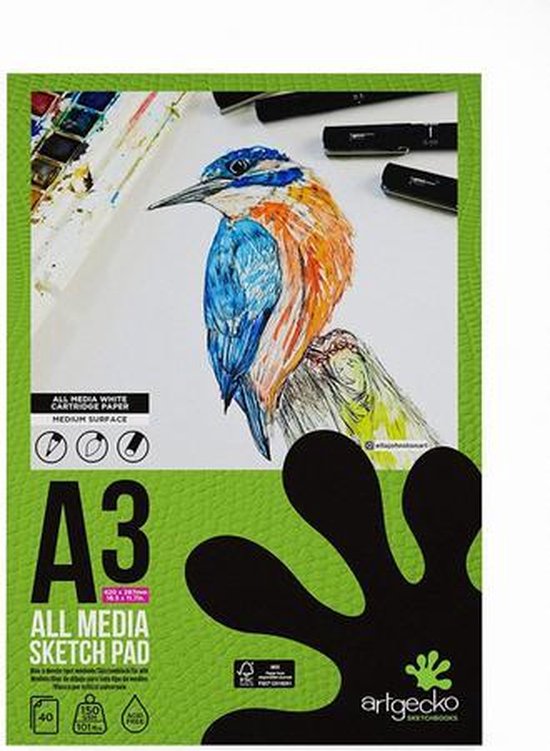 Artgecko Pro Skizzenblock A3 – 20 Blatt, 240 G/m², Säurefrei, Nassfest