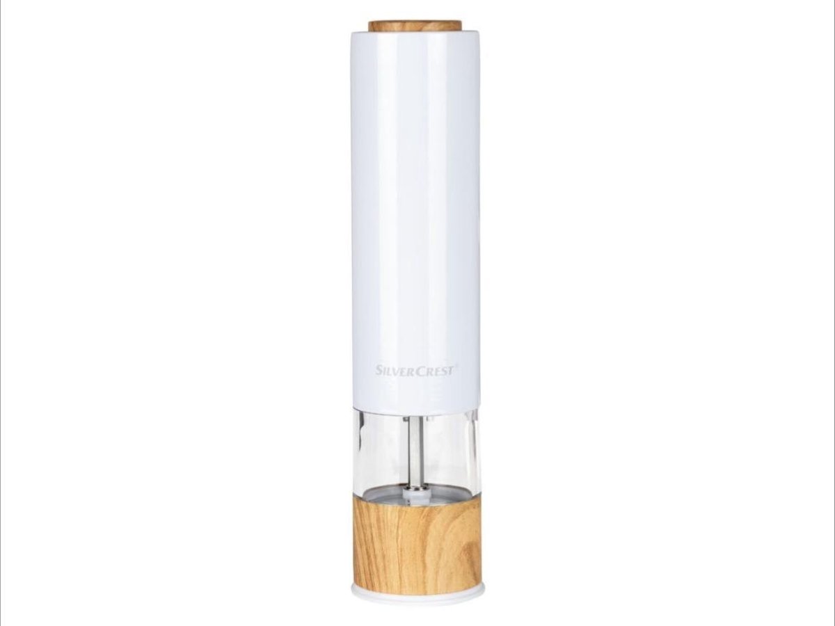 SILVERCREST® Elektrische peper- en zoutmolen Wit - Met stevige behuizing in RVS en gedeeltelijk in hout-look - Inclusief batterijen