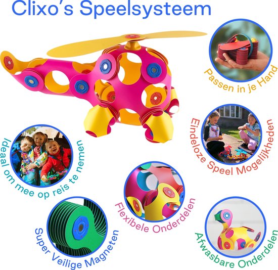 Clixo Crew 30 stuks set (roze/geel)- flexibel magnetisch speelgoed– combinatie van origami en bouwspeelgoed-montessori speelgoed- educatief speelgoed- speelgoed 4,5,6,7,8 jaar jongens en meisjes
