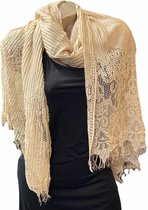 Sjaal lang geribbeld met kant beige 200/110cm
