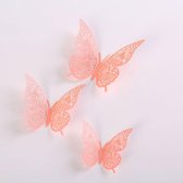 Cake topper decoratie vlinders of muur decoratie met plakkers 12 stuks roze - 3D vlinders - VL-02