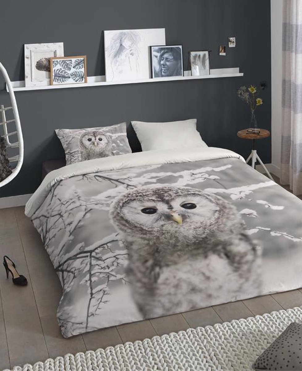 Good Morning Dekbedovertrek "Owl" - Grijs - (200x200/220 cm)