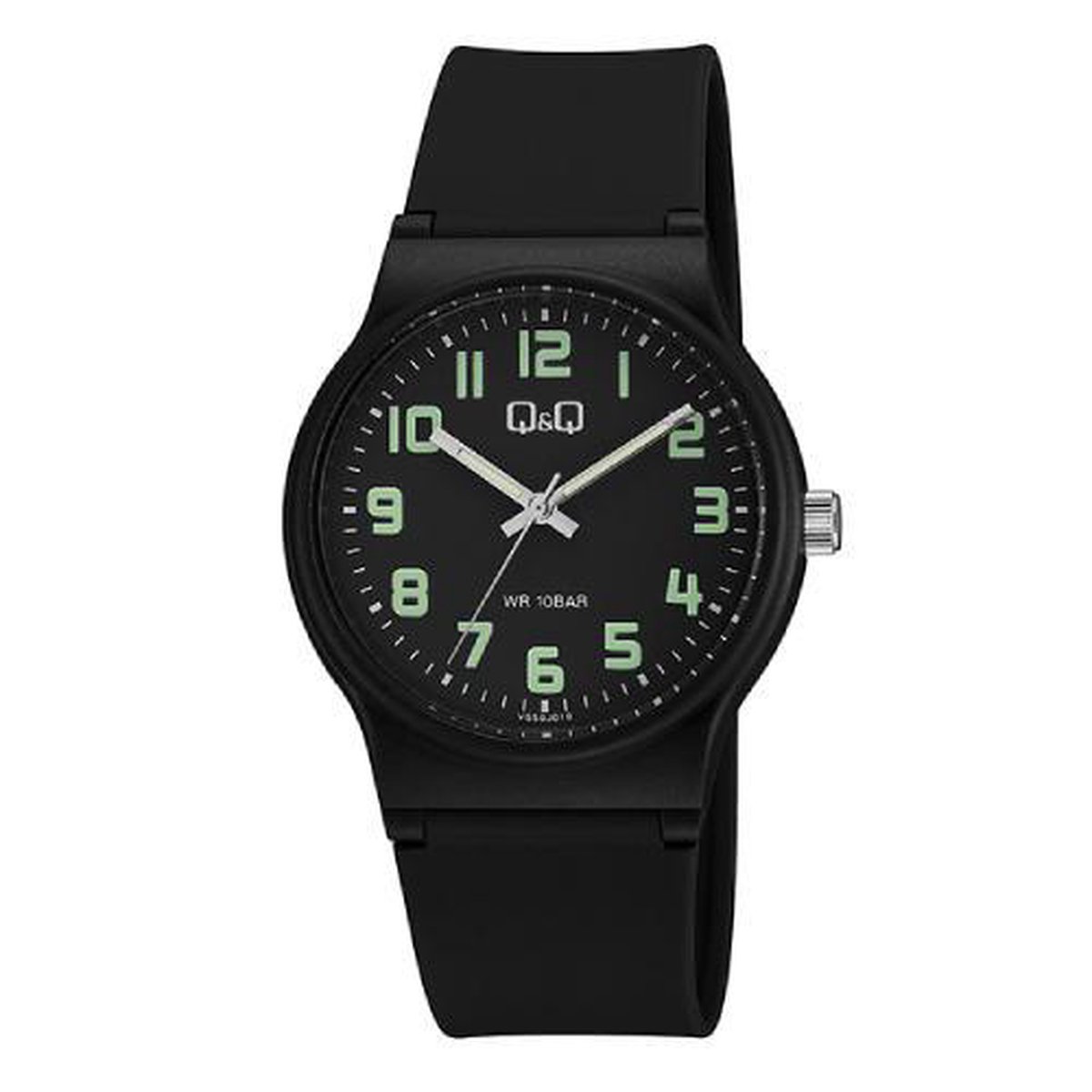 QQ VS50J010Y - Horloge - Sport - Analoog - Unisex - Plastic band - Rond - Cijfers - Kunststof - Zwart - Groen - 10 ATM