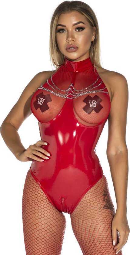 Leatherlook Teddy Rood - Spannend voor koppels - Sexy lingerie - Sex speeltjes - Sex toys - Erotiek - Bondage - Kunstleer - Sexspelletjes voor mannen en vrouwen – Seksspeeltjes - SM