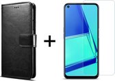 Oppo A72 hoesje bookcase met pasjeshouder zwart wallet portemonnee book case cover - 1x Oppo A72 screenprotector