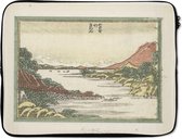 Laptophoes 17 inch - Terugkerende schepen te Yabase - Schilderij van Katsushika Hokusai - Laptop sleeve - Binnenmaat 42,5x30 cm - Zwarte achterkant