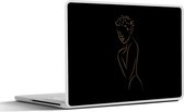 Laptop sticker - 14 inch - Vrouw - Zwart - Goud - Line art - 32x5x23x5cm - Laptopstickers - Laptop skin - Cover