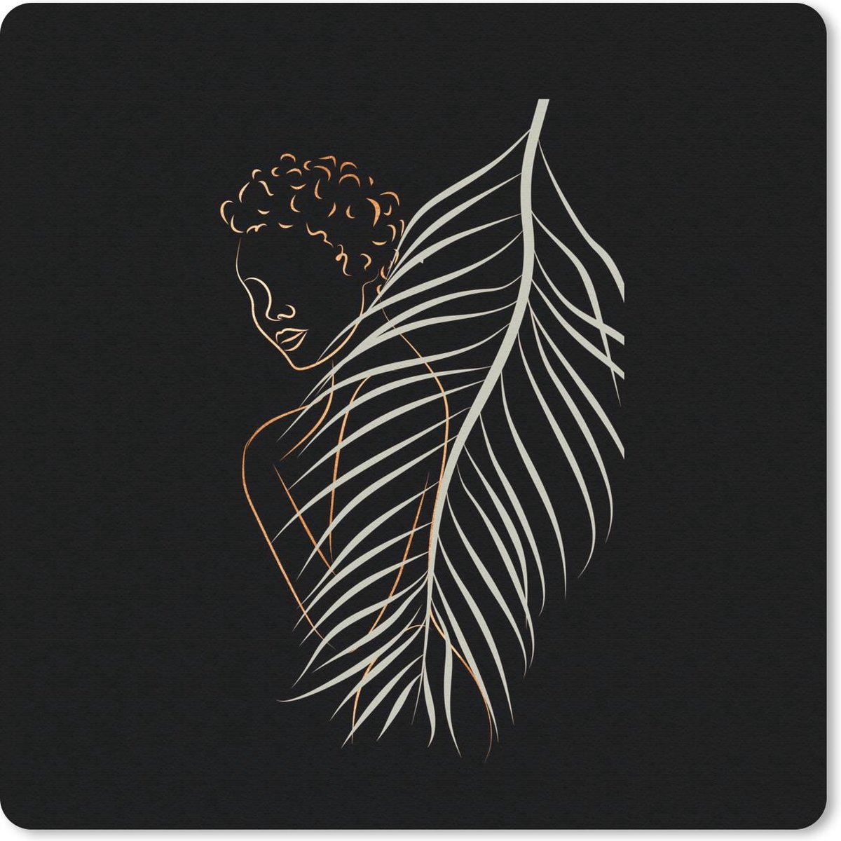 Muismat 30x30 cm - Mousepad Vrouw - Veer - Zilver - Goud - Muismatten