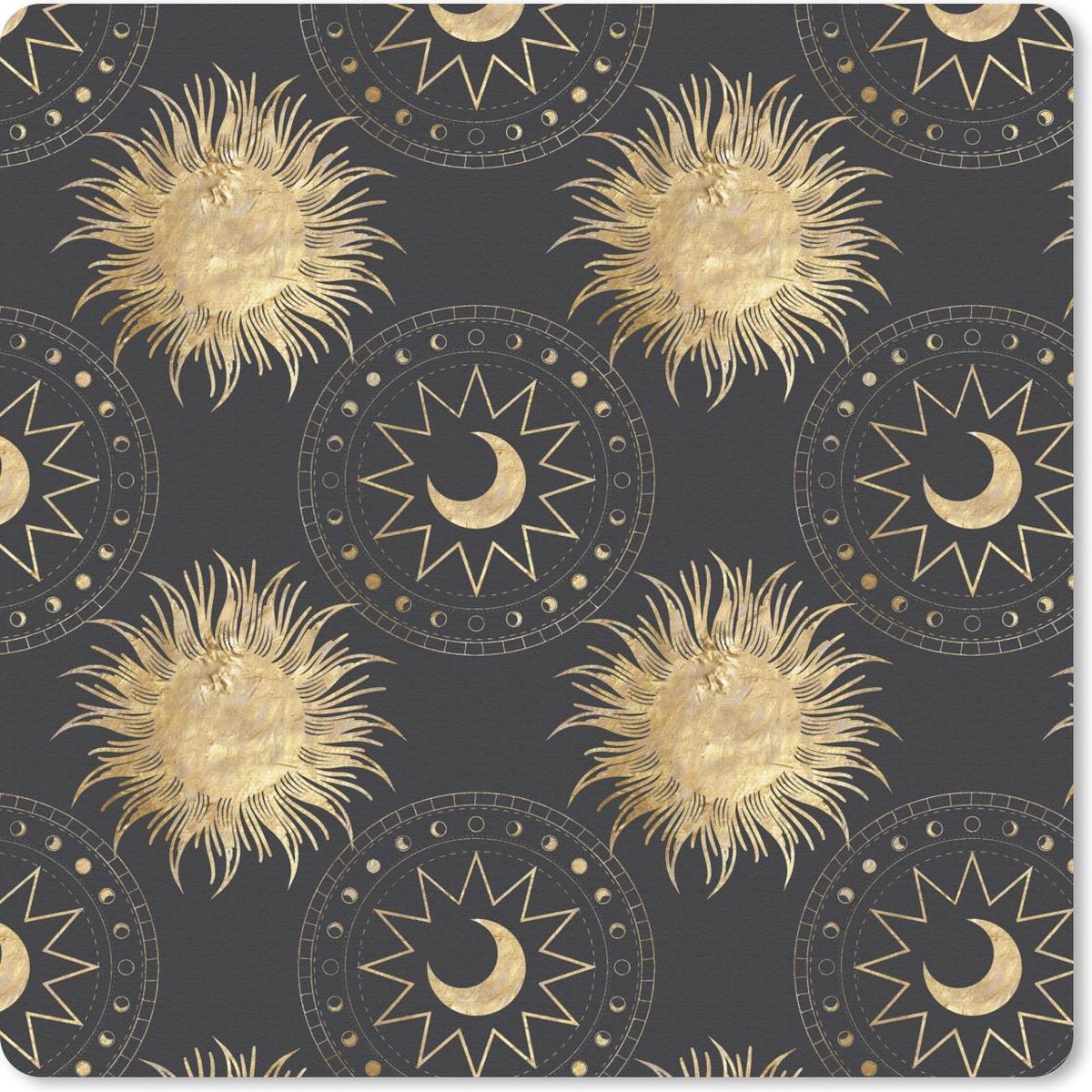 Muismat 30x30 cm - Mousepad Patronen - Maan - Zon - Goud - Muismatten