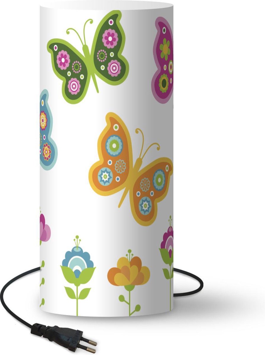 Lamp - Nachtlampje - Tafellamp slaapkamer - vlinders in een tuin - 33 cm hoog - Ø14.3 cm - Inclusief LED lamp