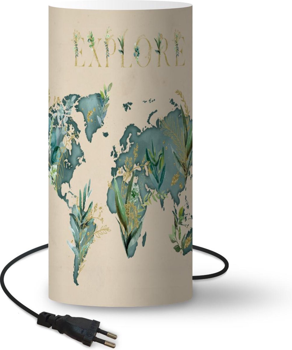 Lamp - Nachtlampje - Tafellamp slaapkamer - Wereldkaart - Explore - Goud - 54 cm hoog - Ø24.8 cm - Inclusief LED lamp