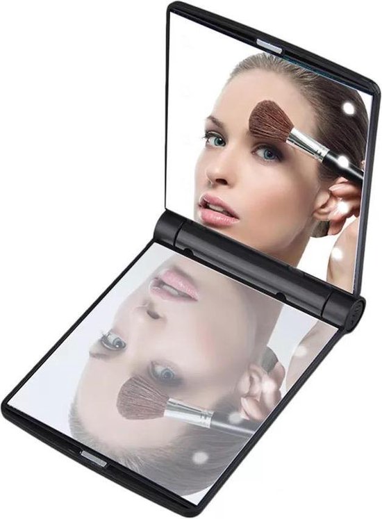 etiket Conceit Notitie Compacte Make-up Spiegel- LED Mirror- inklapbaar met verlichting- draagbare  Mini... | bol.com
